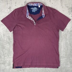 Robert Graham Men's Burgundy Polo Shirt Colorful Collar Adult Size Large Cotton